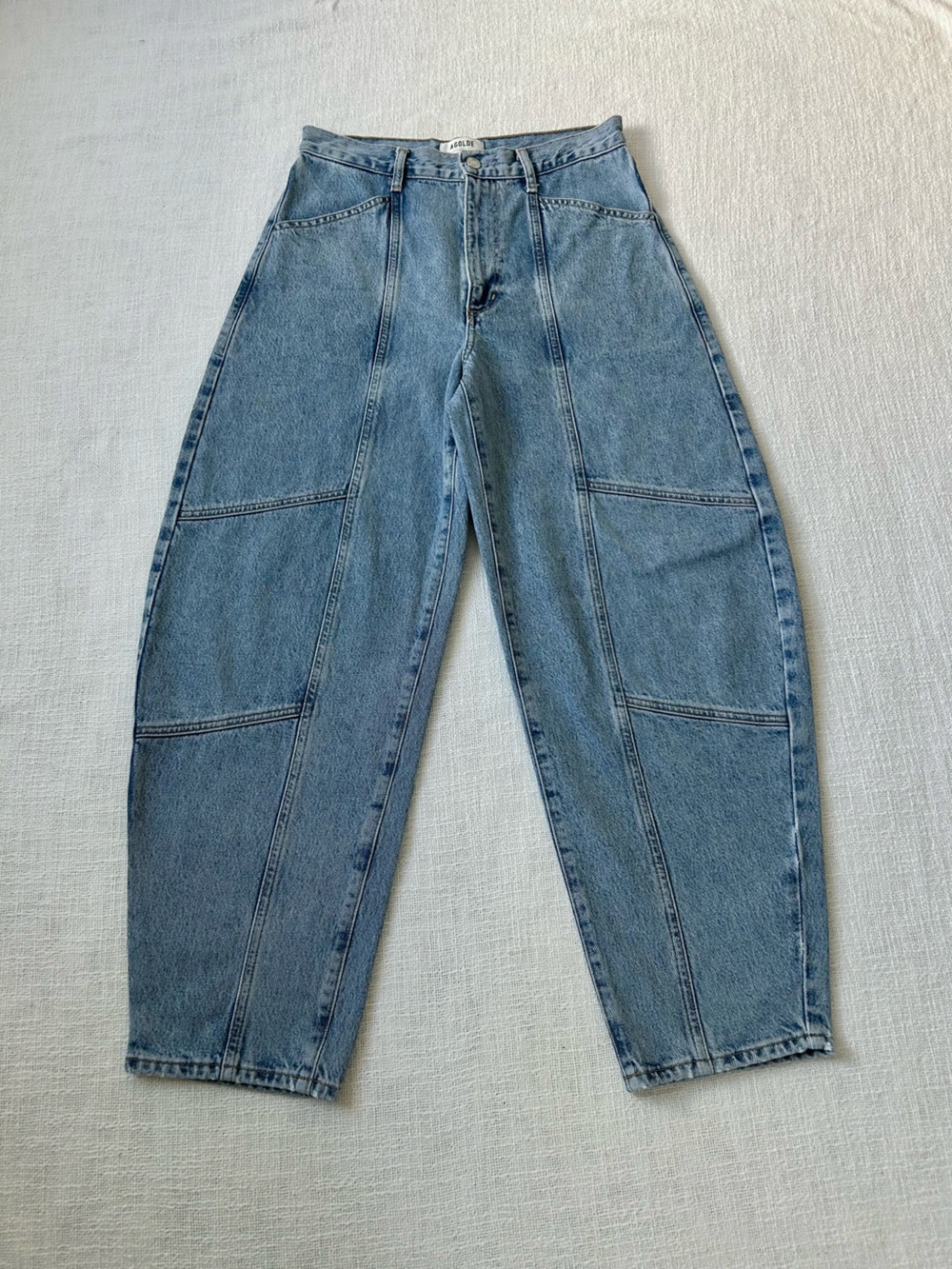 Agolde Mara High-Rise Barrel-Leg Light Wash Jeans Size 27 Curved Baggy Relaxed - Picture 5 of 16